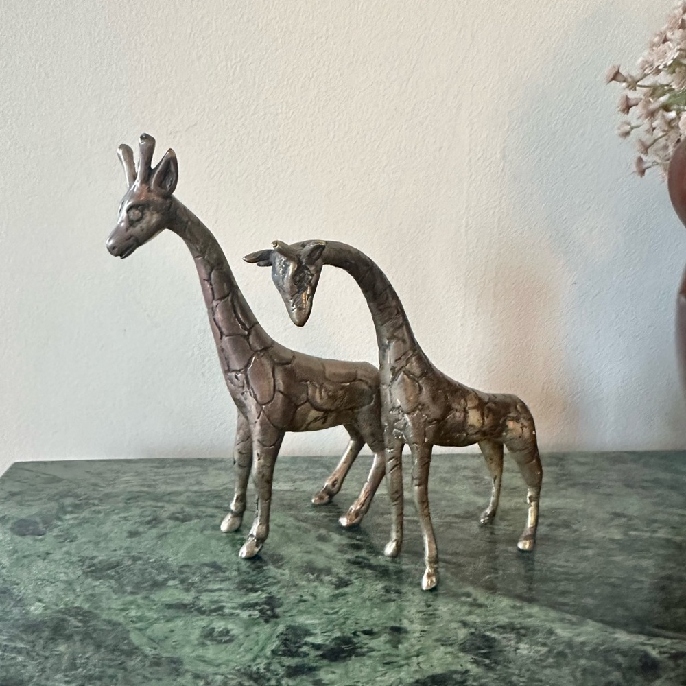 Vintage Brass Giraffe Pair Set of Two Nursery Decor Antique Solid Brass Trinket